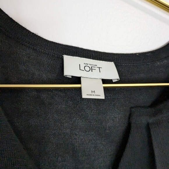 Ann Taylor LOFT Medium Black Ruffle Merino Wool Blend Knee Length Dress - Picture 3 of 8